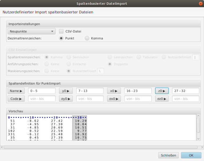 Import einer Datei mit fester Spaltendefinition