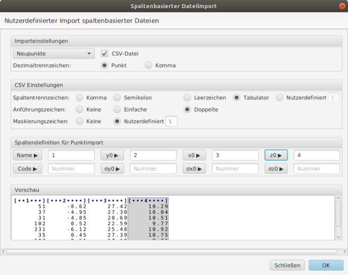 Import einer Datei mit Character-separated values